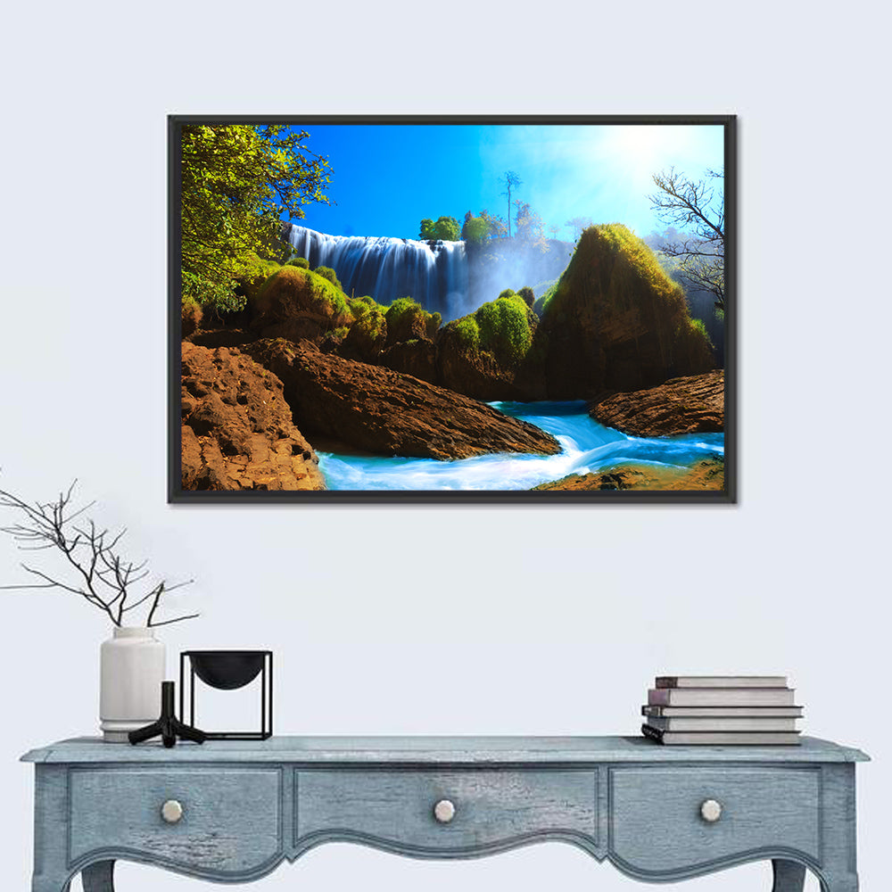 Sunlit Turquoise Waterfall Wall Art