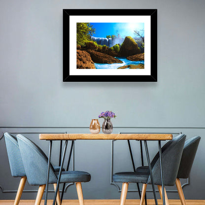 Sunlit Turquoise Waterfall Wall Art