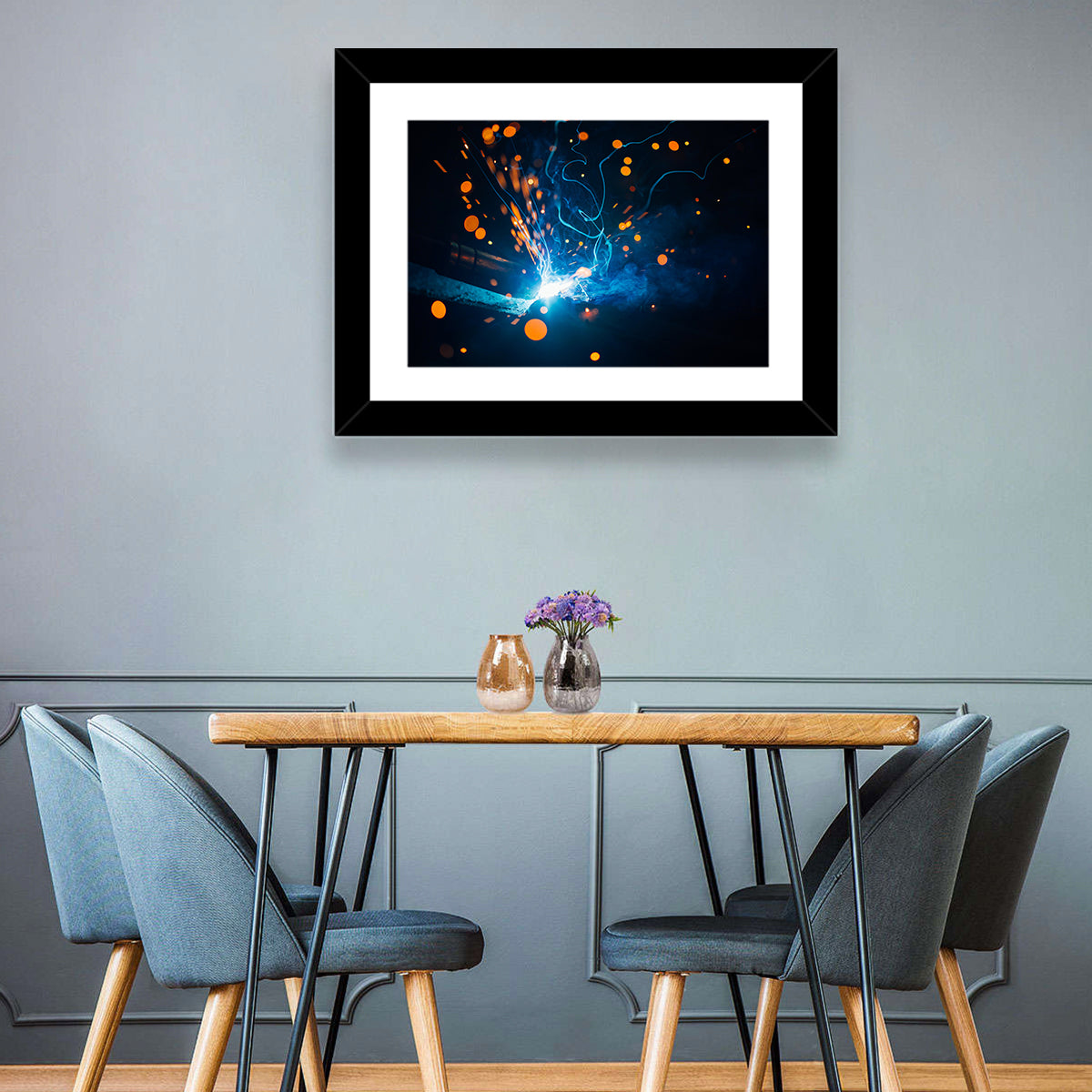 Bright Blue Welding Sparks Wall Art