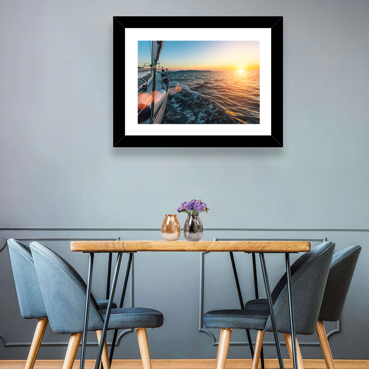 Sunset Sail from Deck Wall Art in a room, landscape