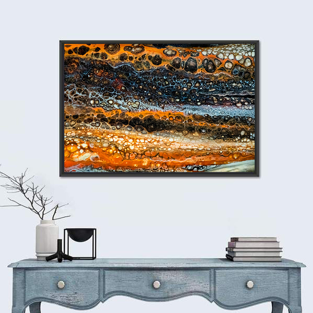 Cosmic River Strata Abstract Pour Wall Art in a room, landscape