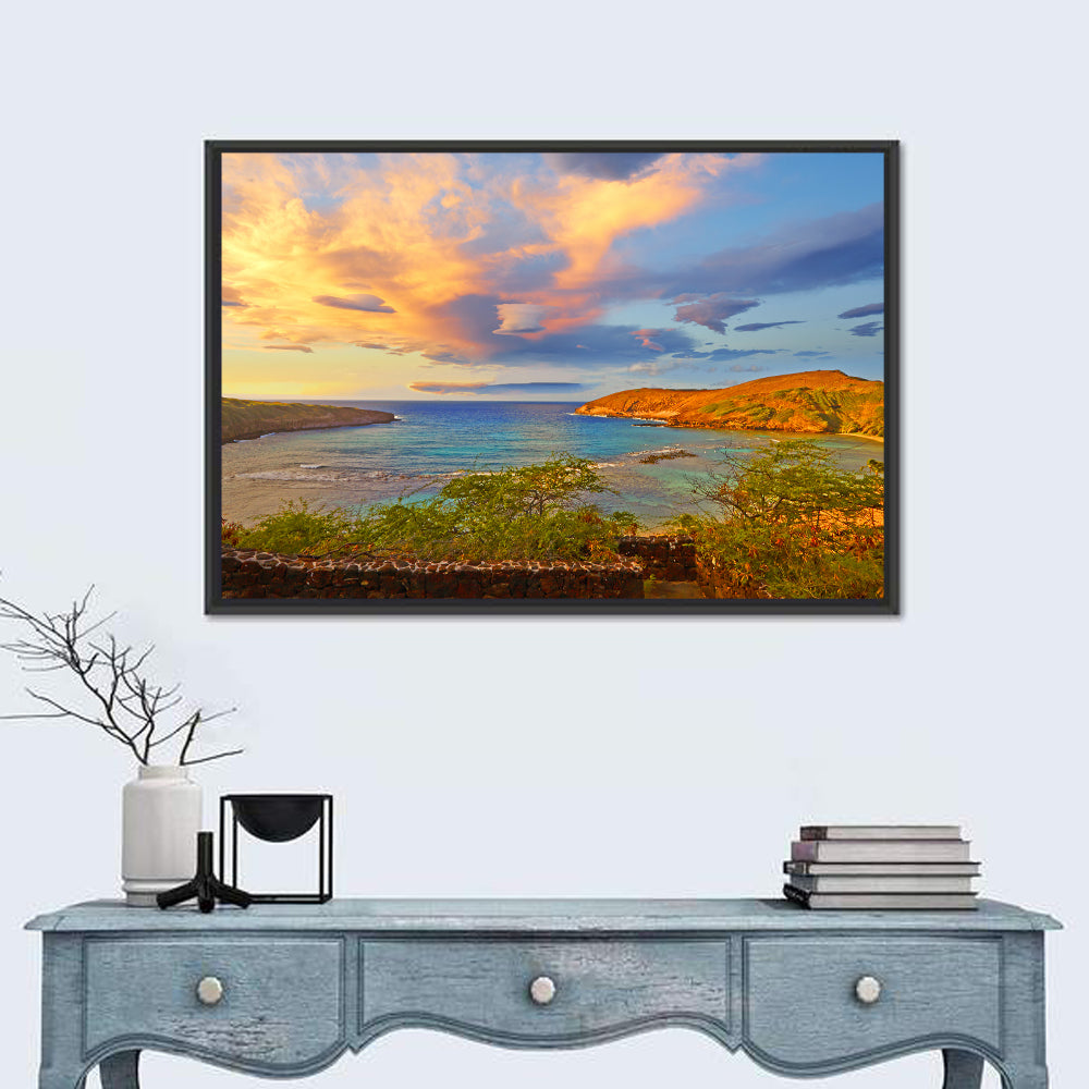 Hanauma Bay Golden Hour Wall Art in a room, landscape
