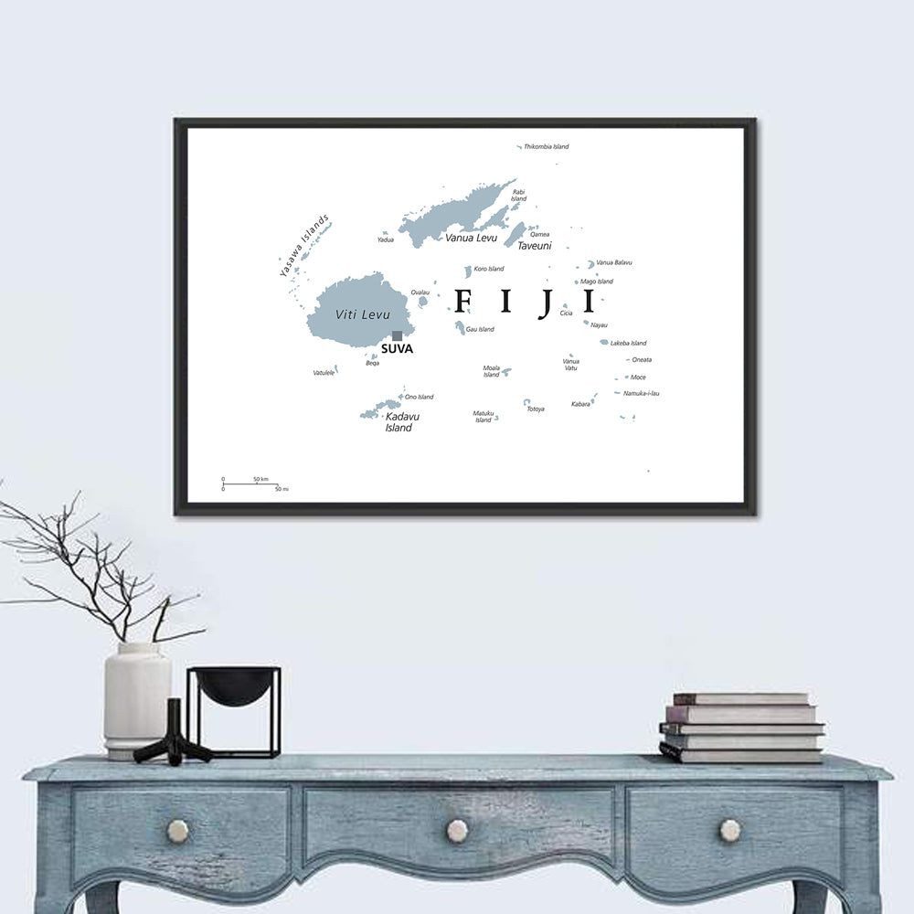 Fiji Islands Political Map Wall Art in a room, landscape