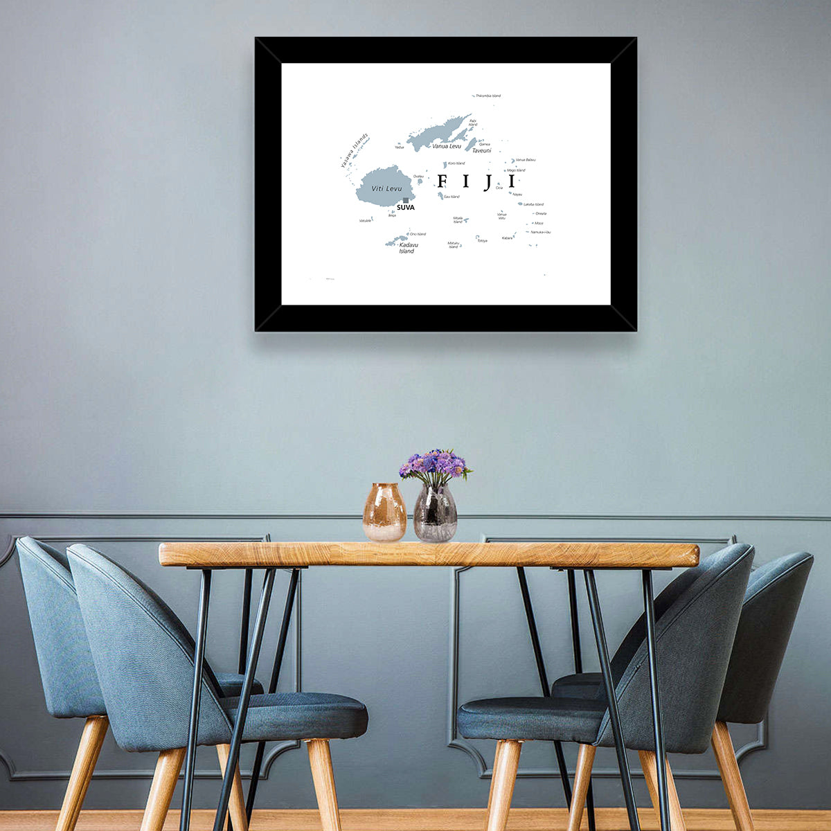 Fiji Islands Political Map Wall Art in a room, landscape