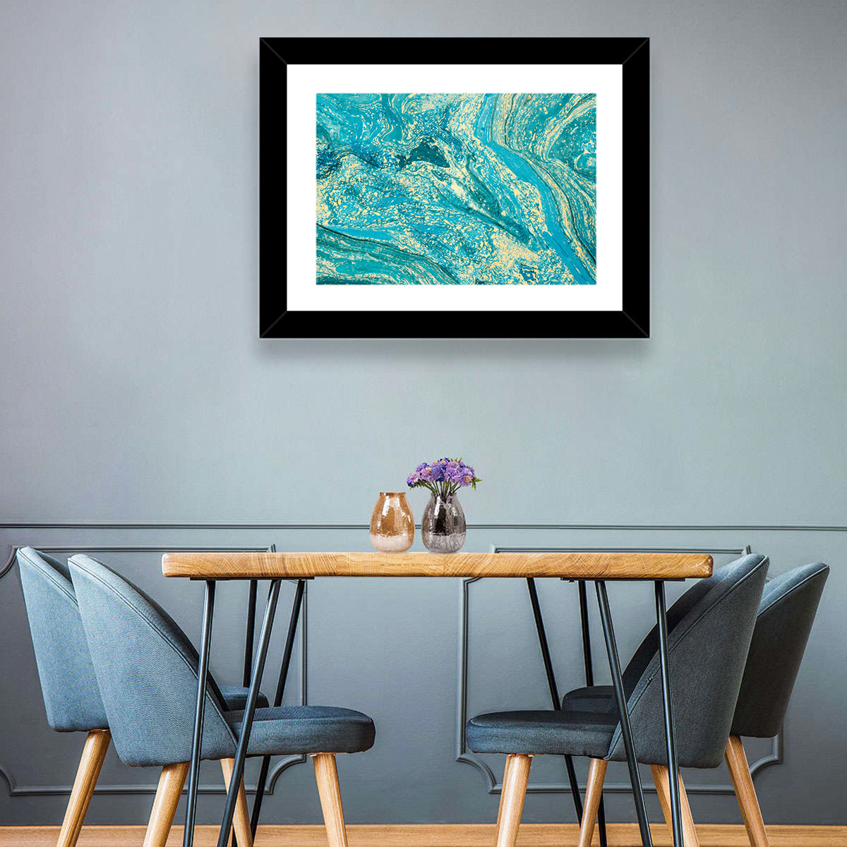 Teal Marble Swirls Abstract Wall Art