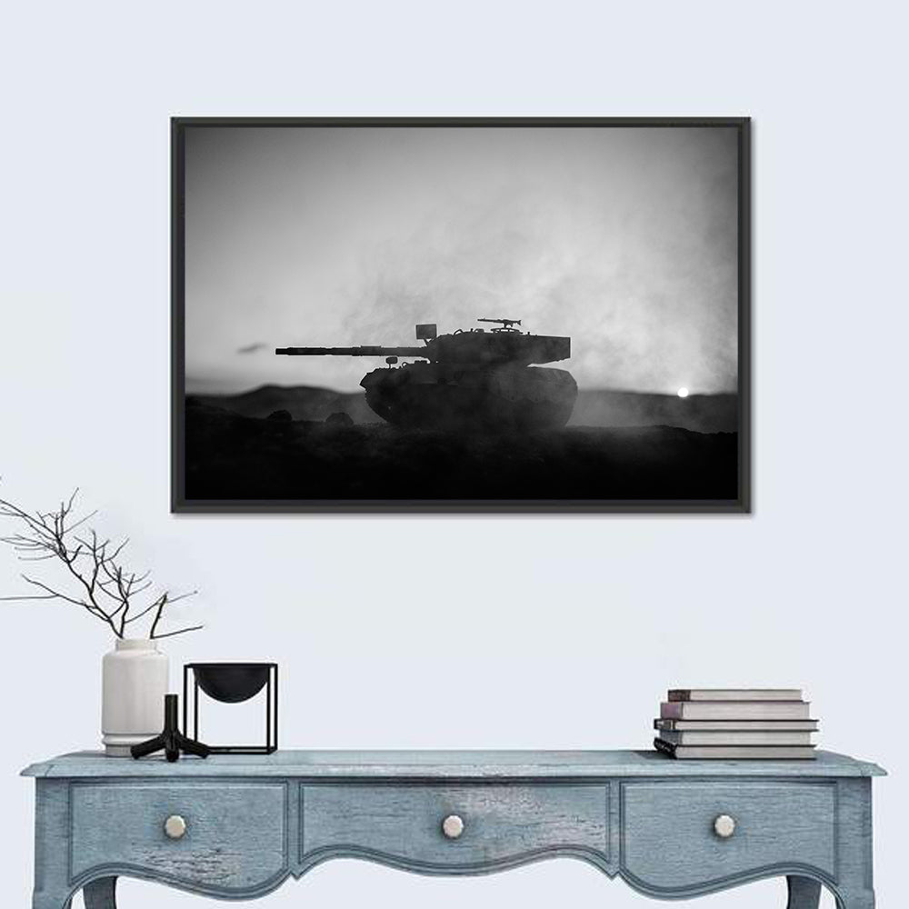German Tank Desert Silhouette Wall Art in a room, landscape