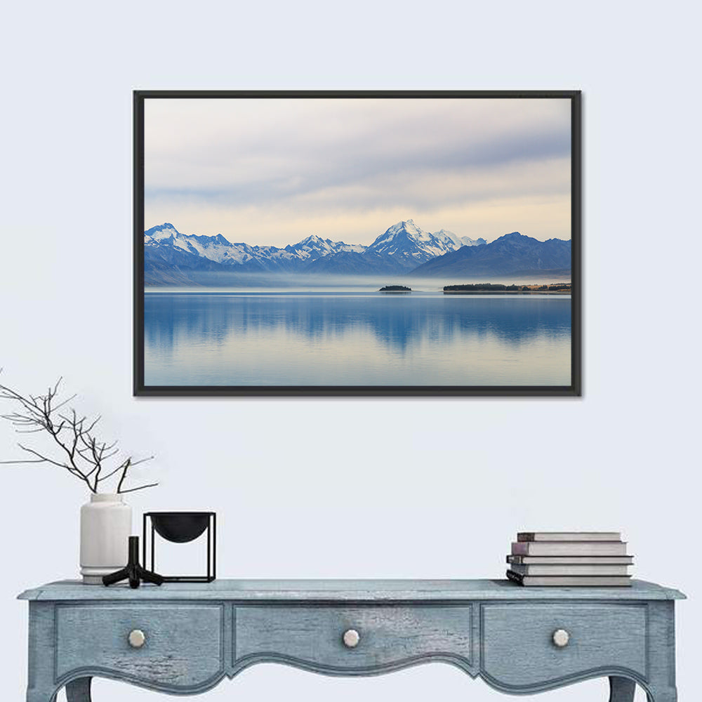Mount Cook Reflection at Lake Pukaki Wall Art in a room, landscape