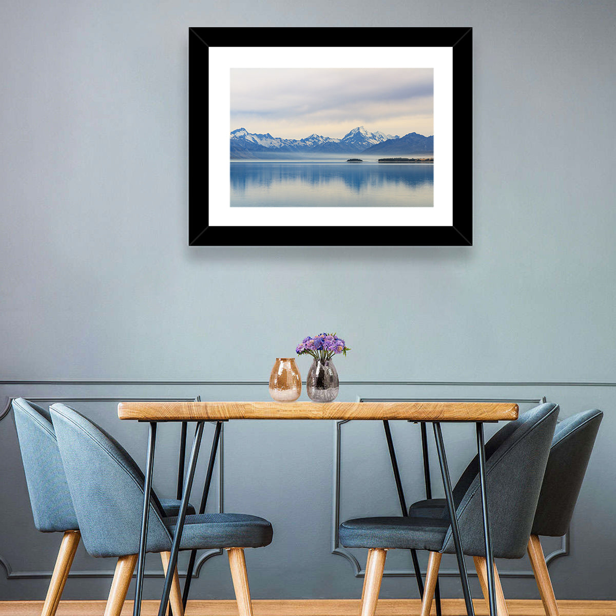 Mount Cook Reflection at Lake Pukaki Wall Art in a room, landscape