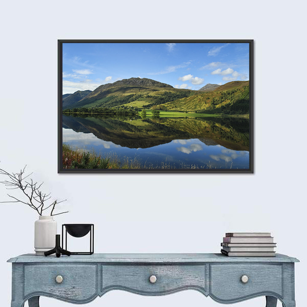 Irish Lake Reflection Wall Art in a room, landscape