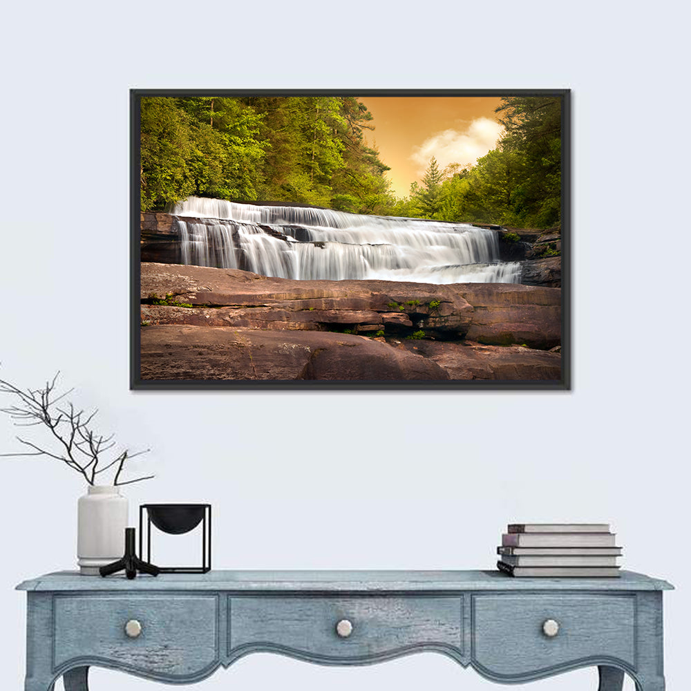 Blue Ridge Waterfall at Golden Hour Wall Art in a room, landscape