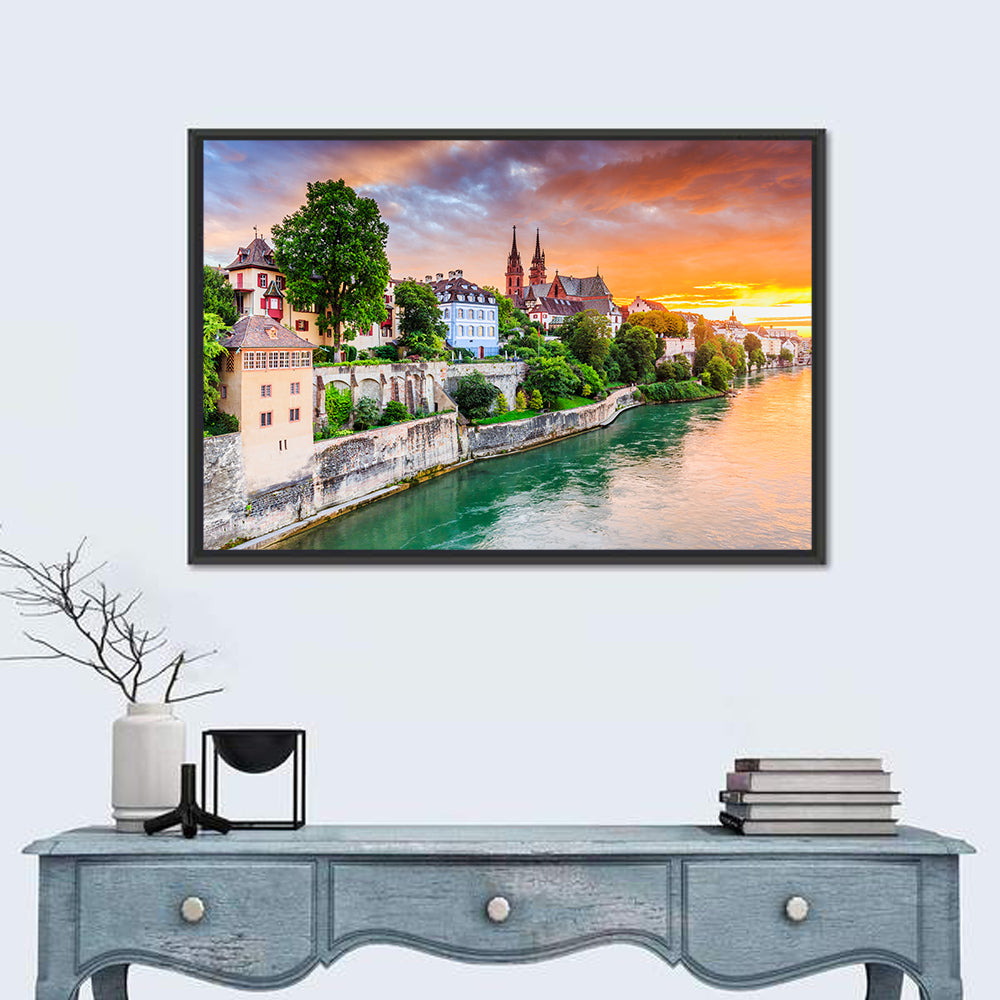 Basel Old Town at Sunset Wall Art in a room, landscape