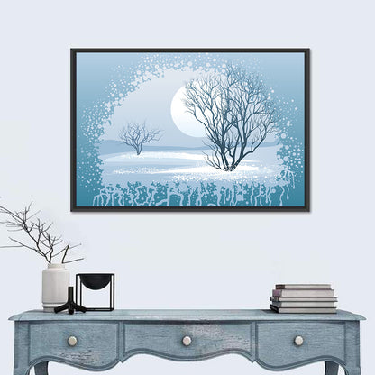 Moonlit Winter Tree Illustration Wall Art