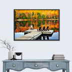 Autumn Lake Dock with Adirondack Chairs Wall Art