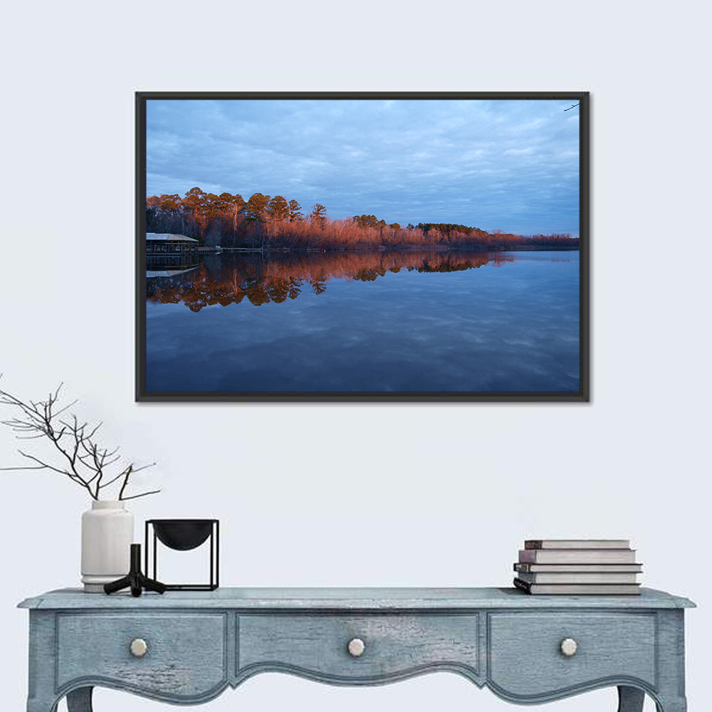Lake Livingston Pier at Golden Hour Wall Art in a room, landscape
