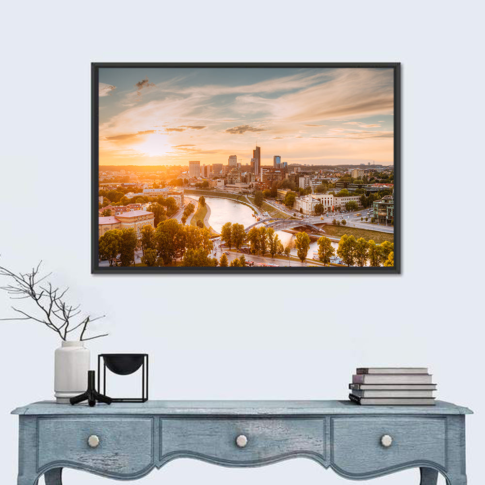 Vilnius Skyline at Golden Hour Wall Art in a room, landscape