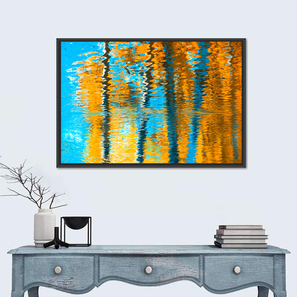 Blue Autumn Reflection Wall Art in a room, landscape