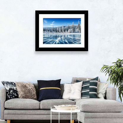 Cracked Ice Lake with Snowy Pines Wall Art