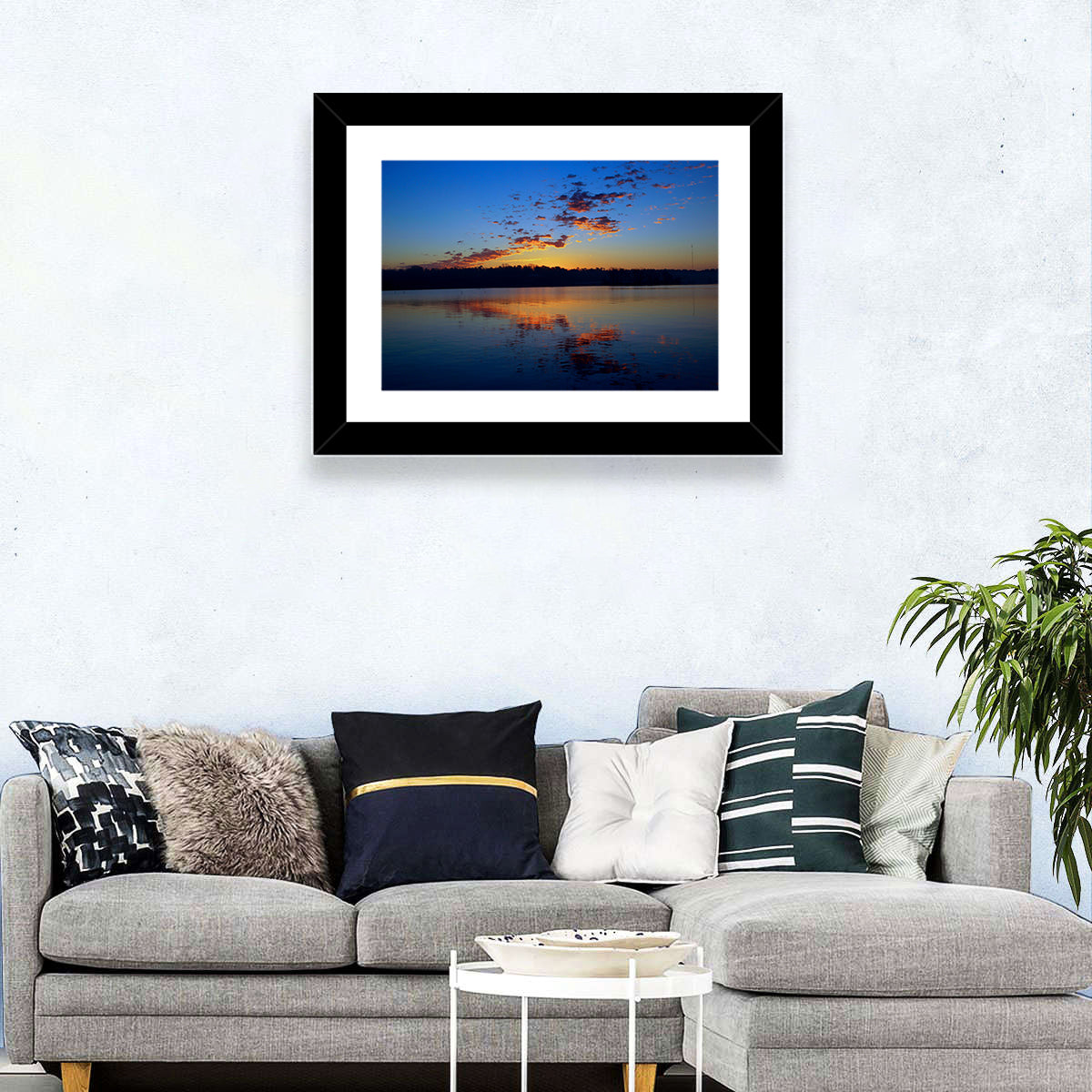 Lake Livingston Sunset Reflection Wall Art in a room, landscape