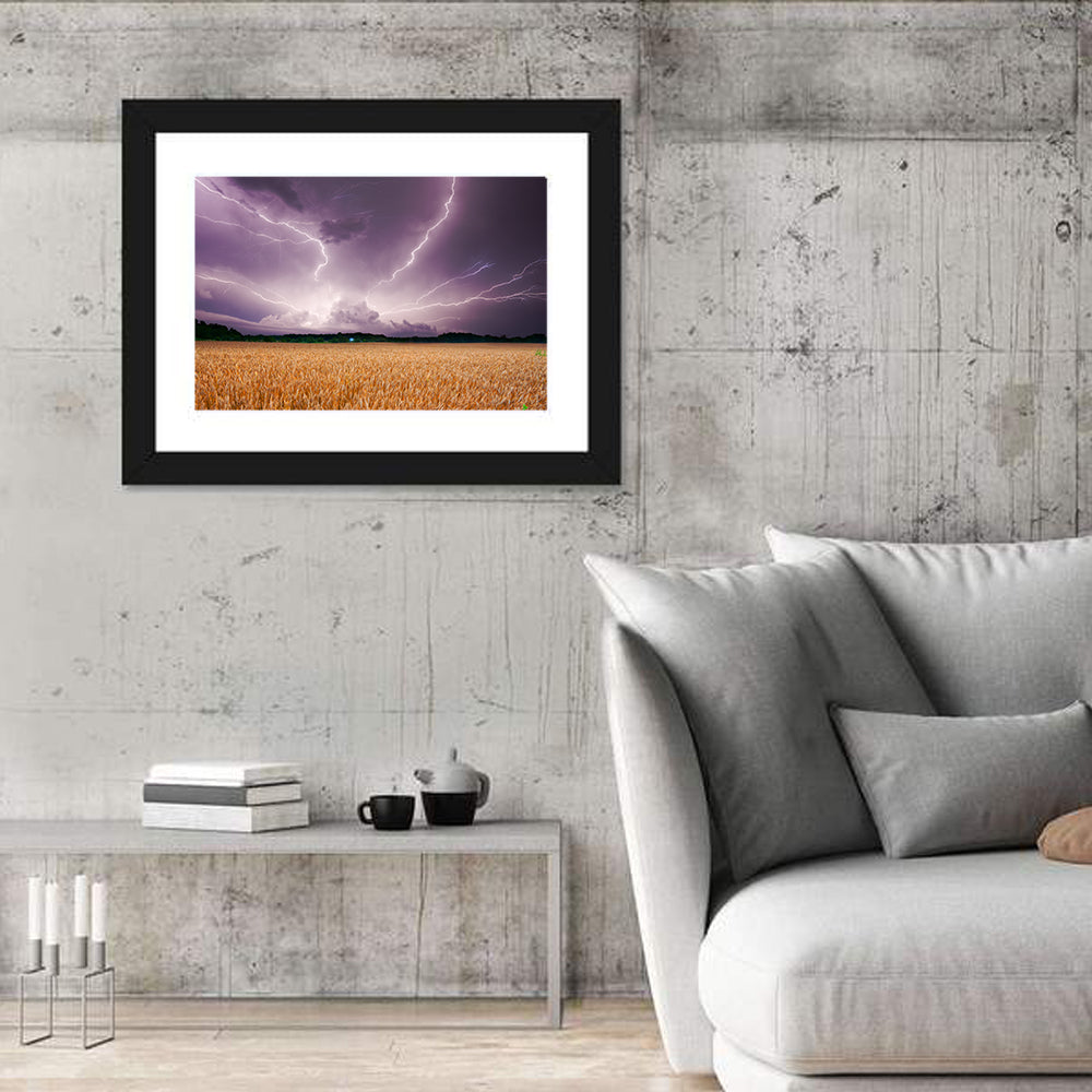 Lightning Over Wheat Field Wall Art in a room, landscape