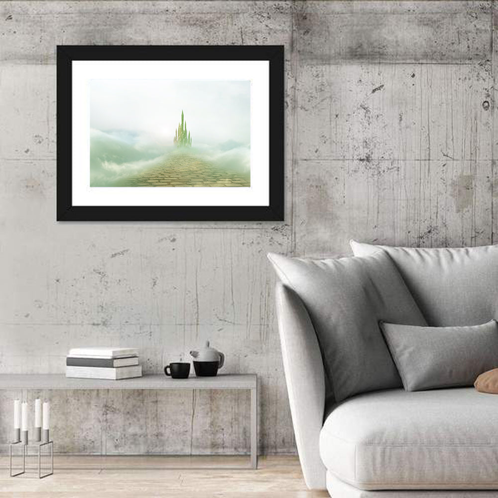Cobblestone Path to Emerald Castle Wall Art in a room, landscape