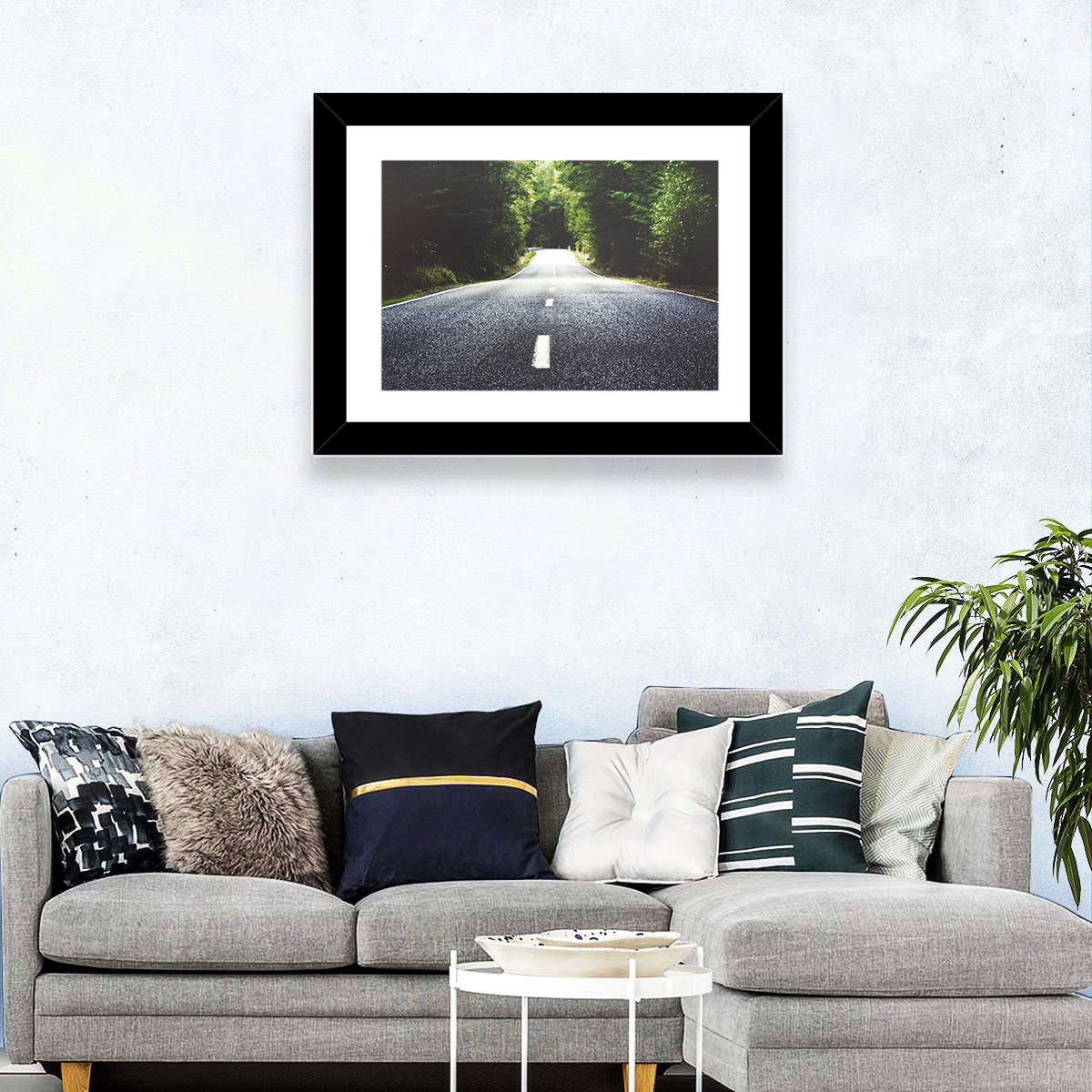 Summer Forest Road with Yellow Sign Wall Art