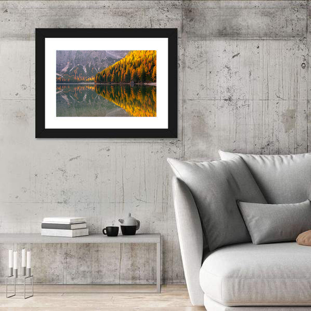 Braies Lake Golden Reflection Wall Art