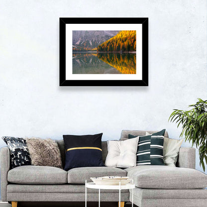 Braies Lake Golden Reflection Wall Art