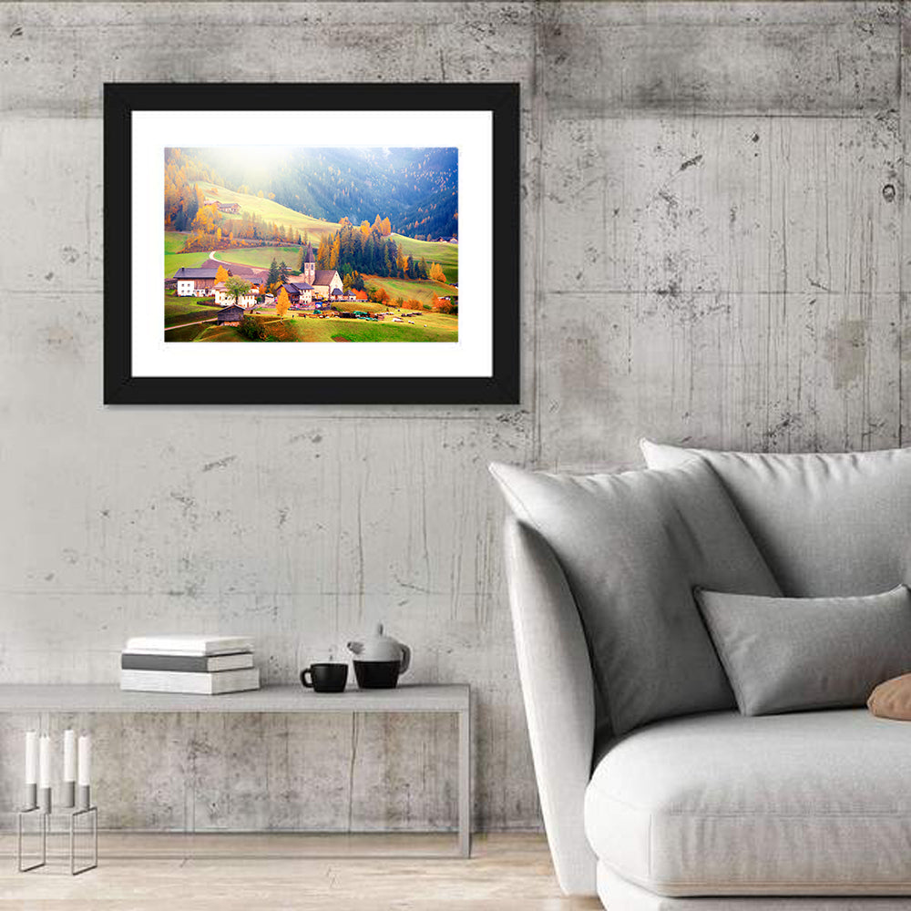 Santa Maddalena Golden Hour Wall Art in a room, landscape
