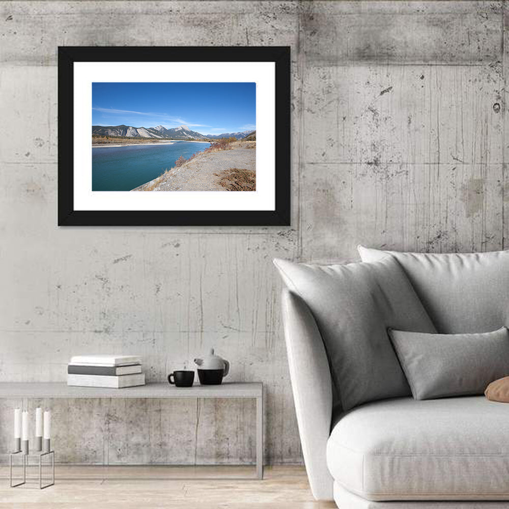 Mount Aeolus Over Athabasca Riverbank Wall Art in a room, landscape