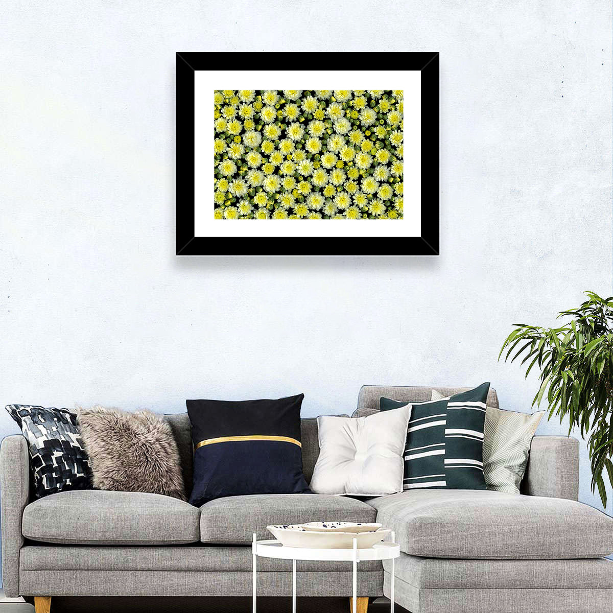 Yellow Chrysanthemum Bloom Pattern Wall Art