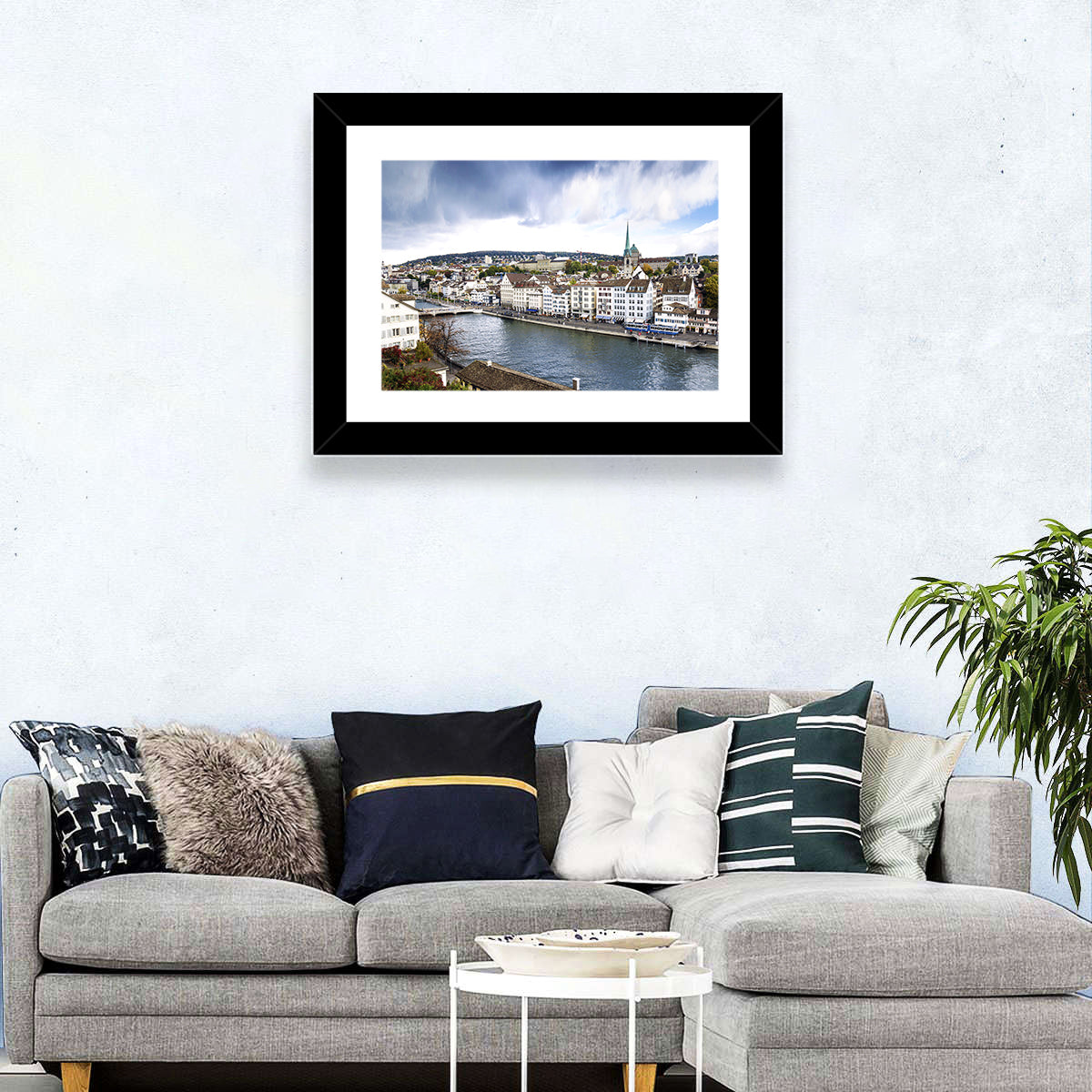 Limmat River at Fraumünster, Zurich Wall Art in a room, landscape