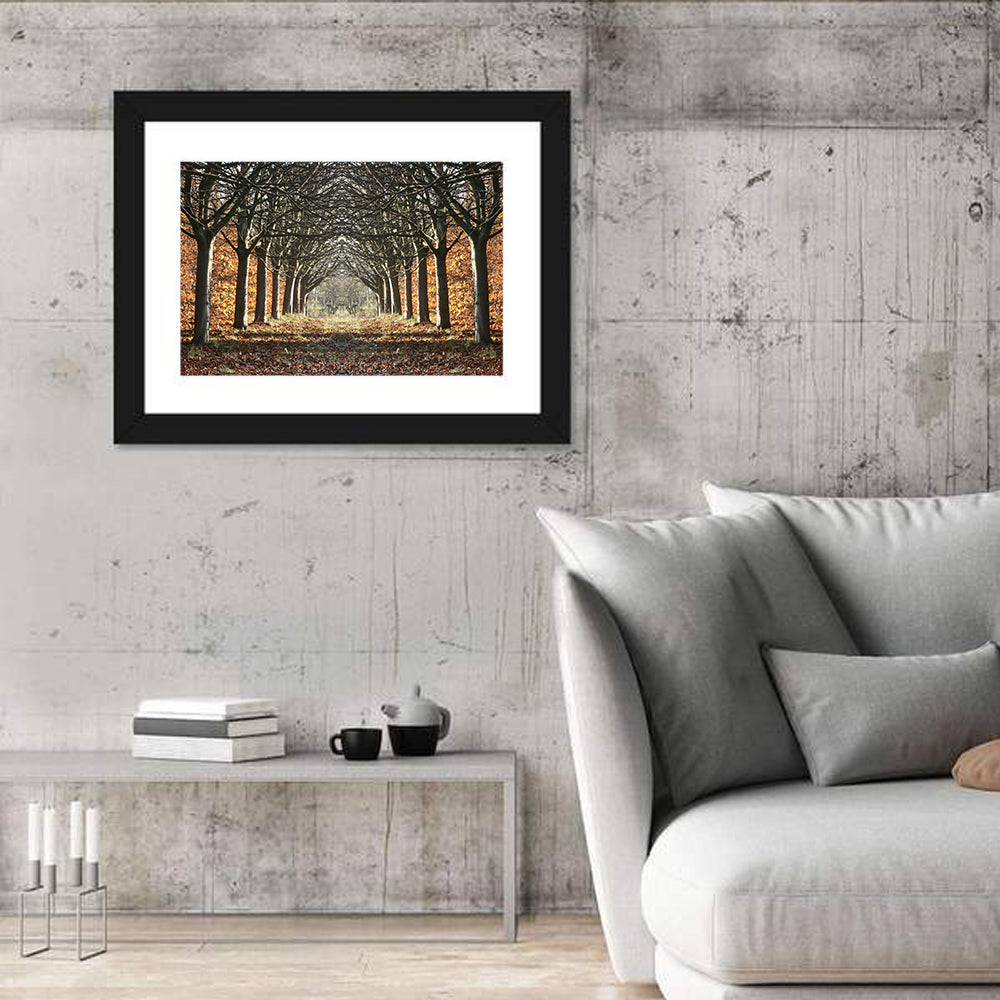 Danish Autumn Tree-lined Path Wall Art in a room, landscape