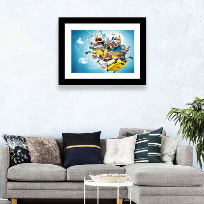 Floating Landmarks with Yellow Suitcase Wall Art