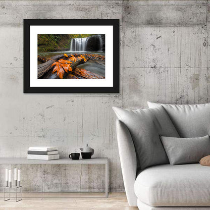 Clackamas Waterfall with Maple Leaf Wall Art