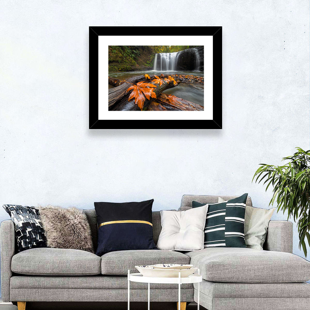 Clackamas Waterfall with Maple Leaf Wall Art