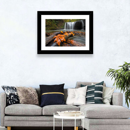 Clackamas Waterfall with Maple Leaf Wall Art