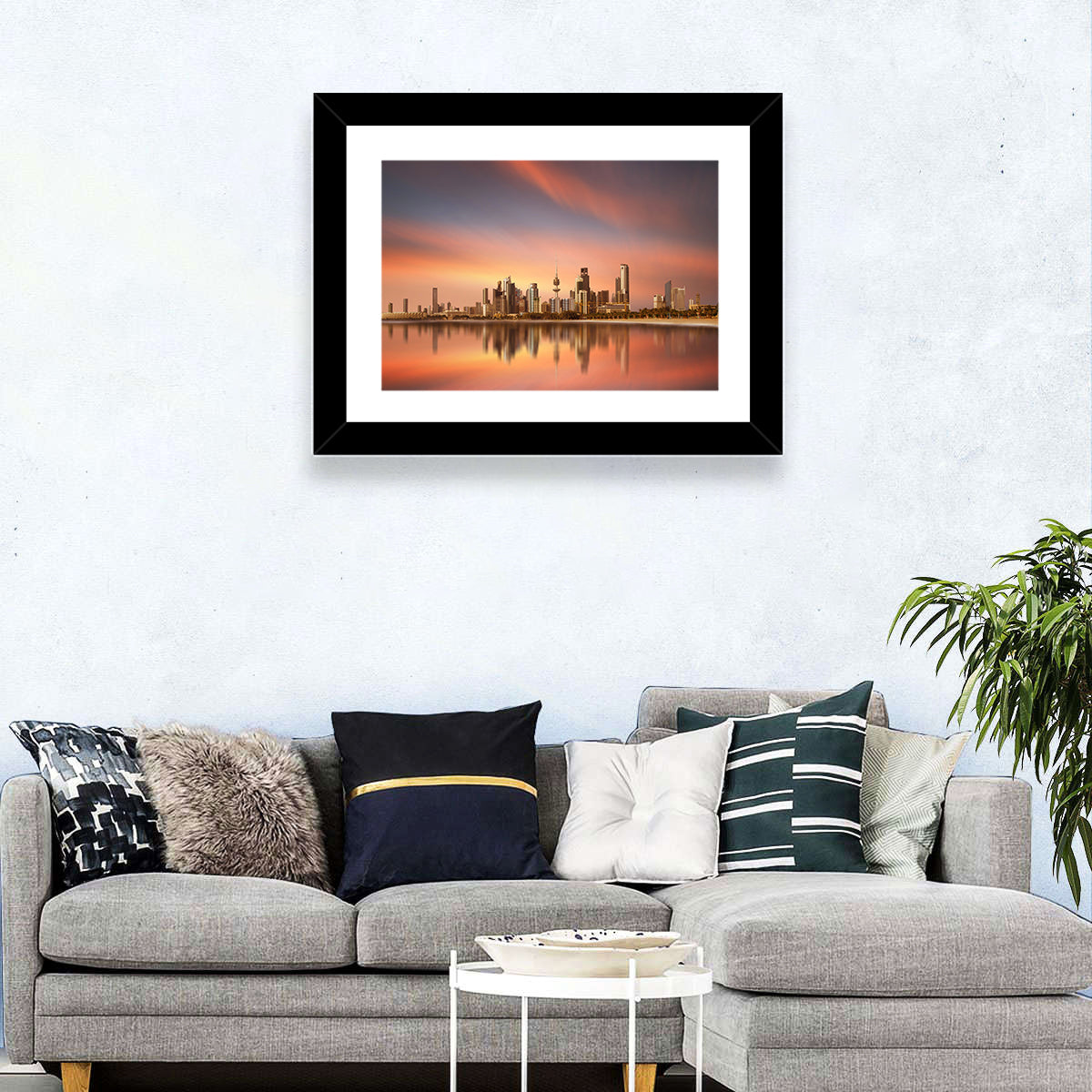 Kuwait City Skyline at Sunset Wall Art in a room, landscape