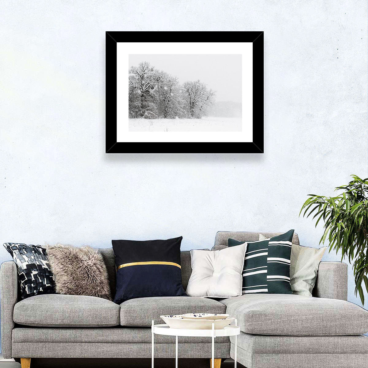 Snow-covered Trees in Fog Wall Art