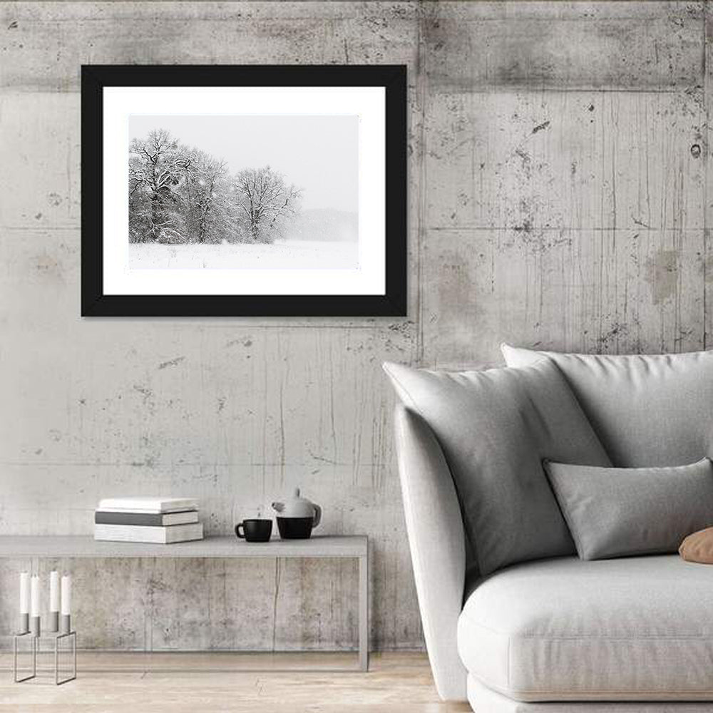 Snow-covered Trees in Fog Wall Art