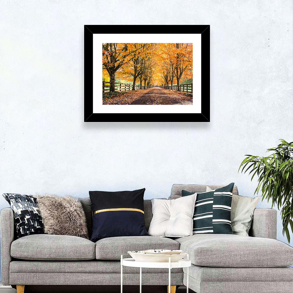 Maple Lane in Autumn Wall Art in a room, landscape