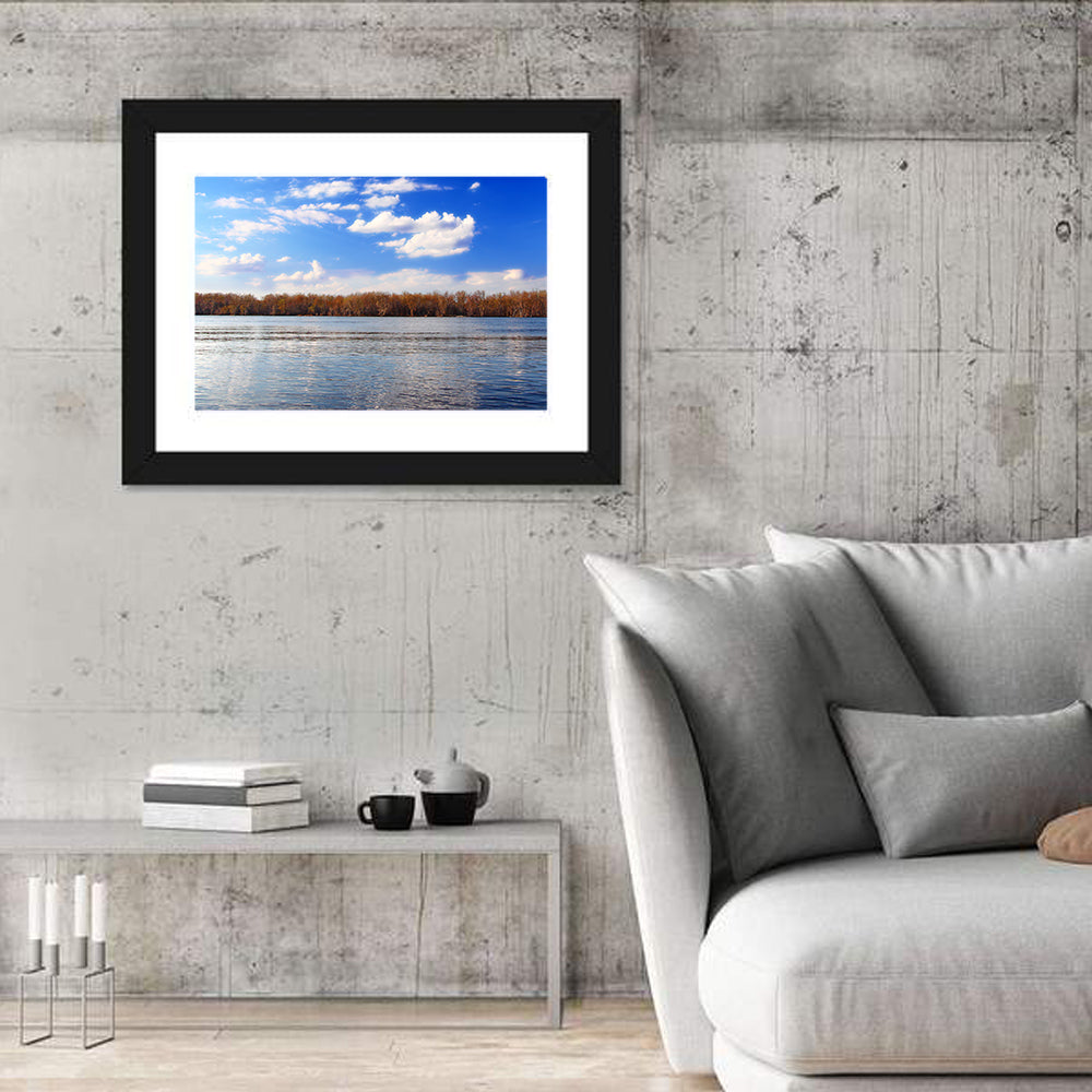 Andalusia Slough Autumn River Wall Art in a room, landscape