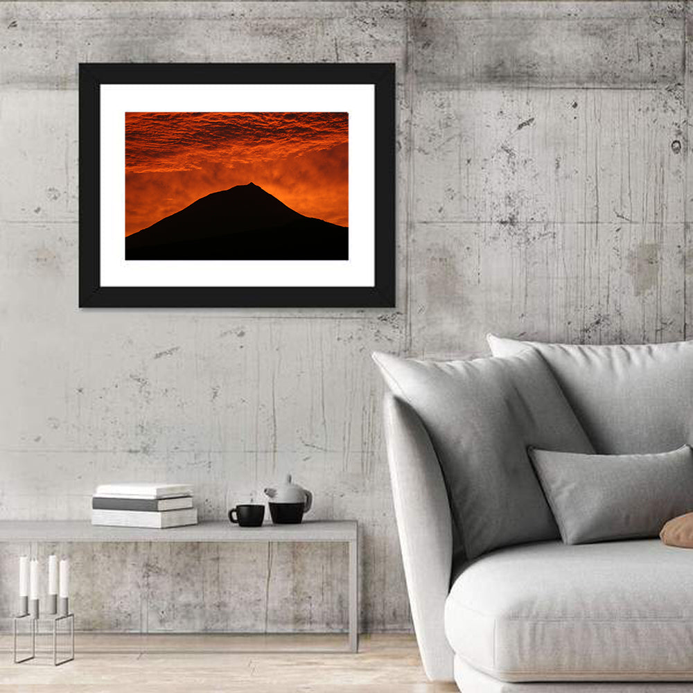 Pico Island Volcano Silhouette at Sunset Wall Art in a room, landscape
