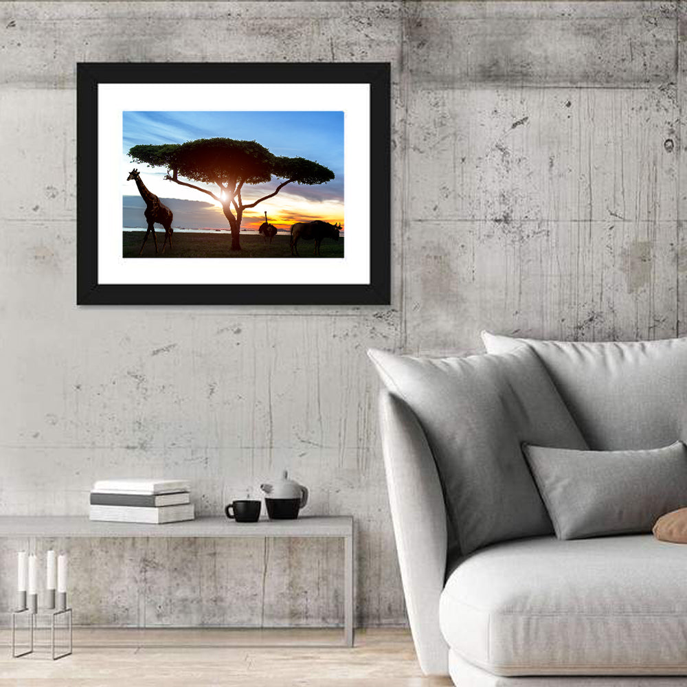 Savanna Silhouettes at Golden Hour Wall Art