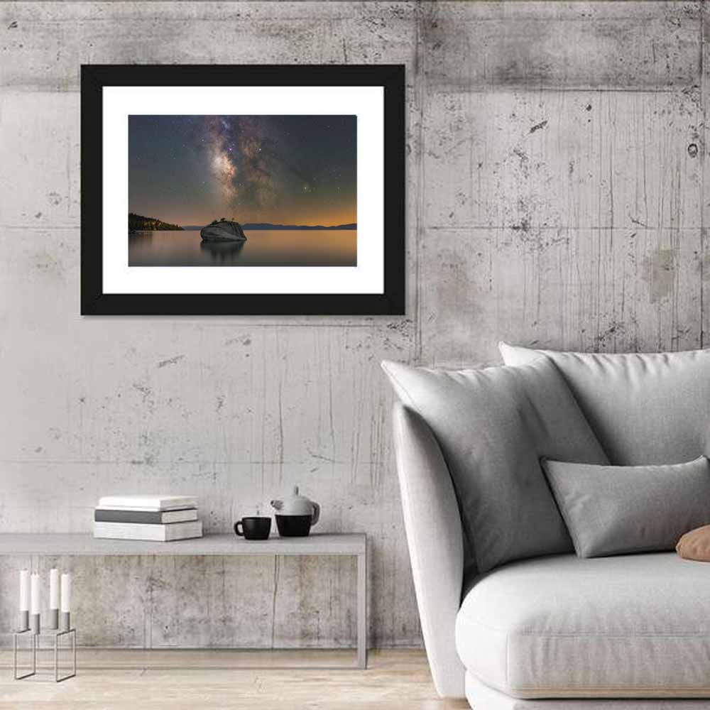 Milky Way Over Bonsai Rock Wall Art in a room, landscape