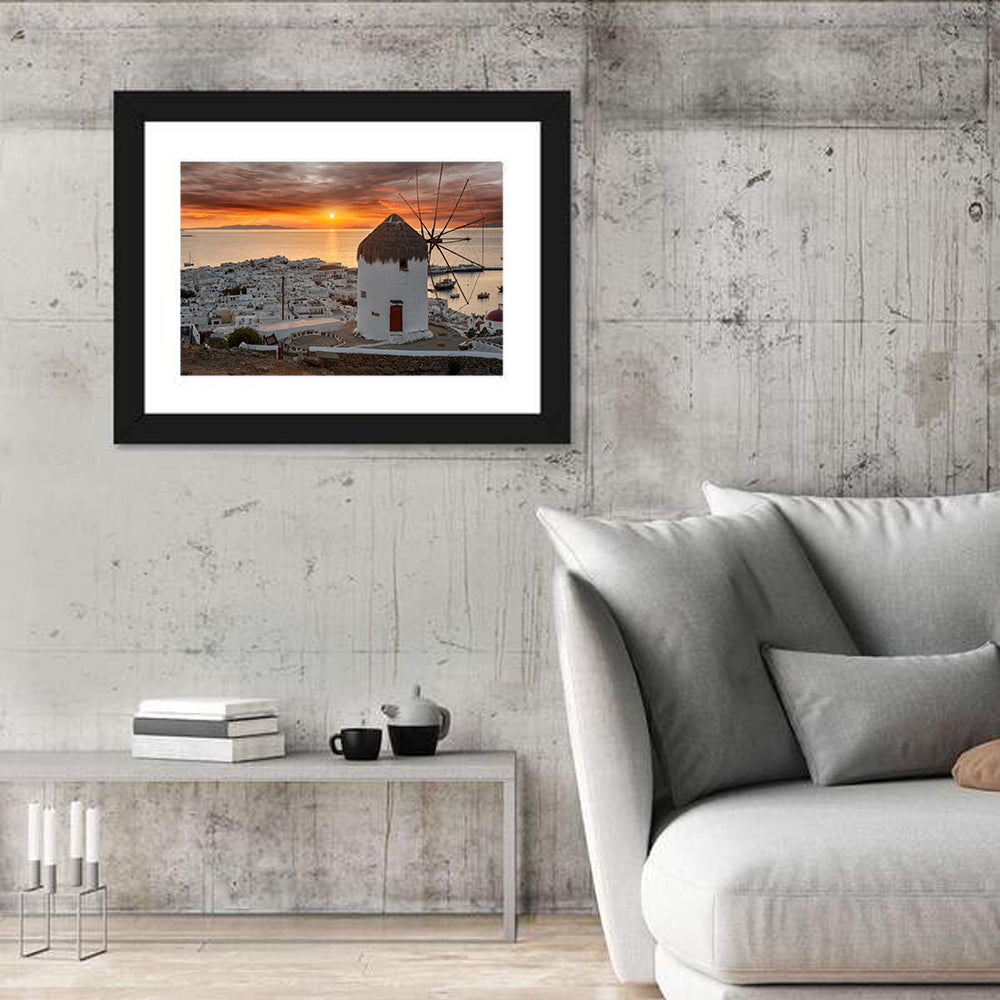 Kato Mili Sunset, Mykonos Wall Art in a room, landscape