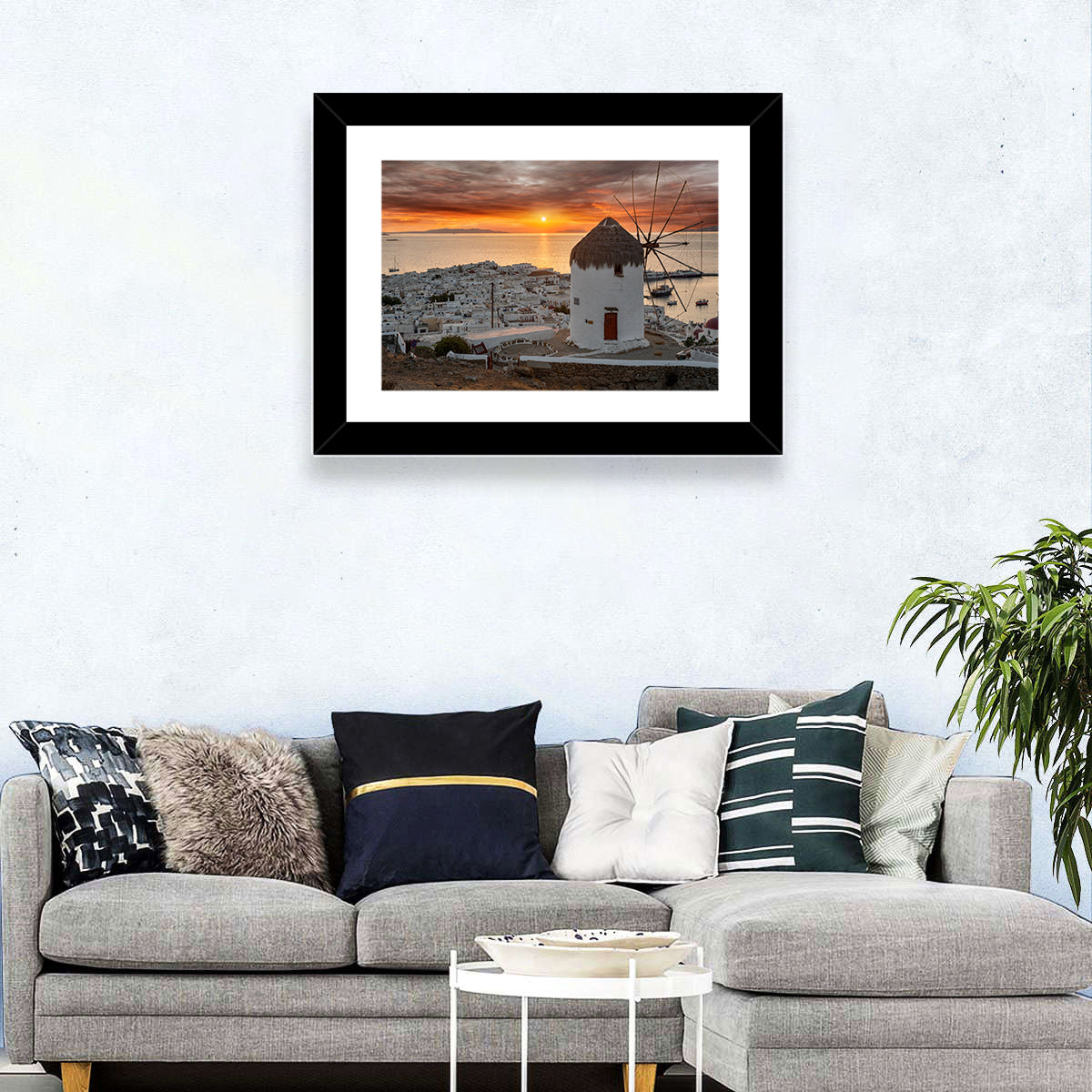 Kato Mili Sunset, Mykonos Wall Art in a room, landscape