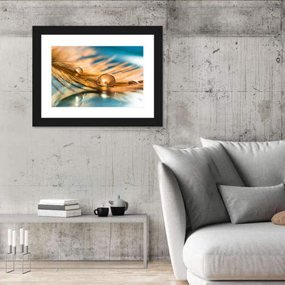 Golden Feather with Droplets Wall Art