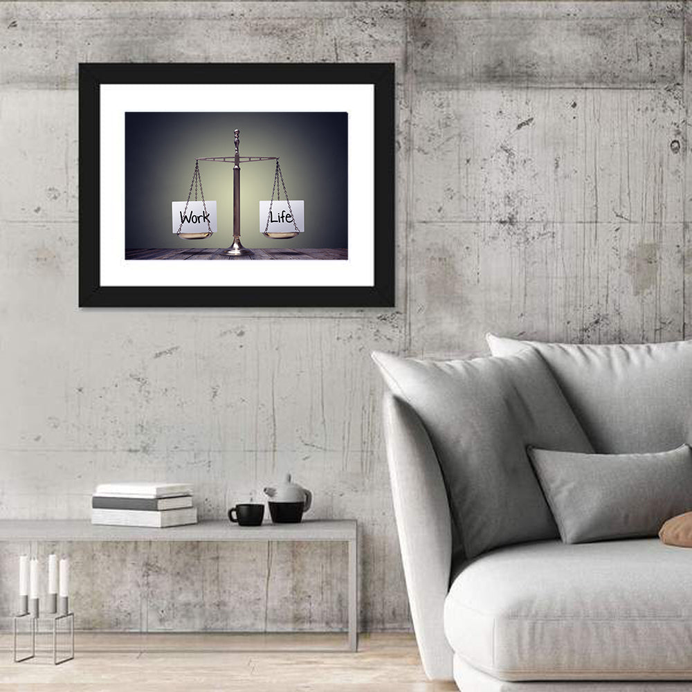 Metallic Scale: Work and Life Wall Art in a room, landscape