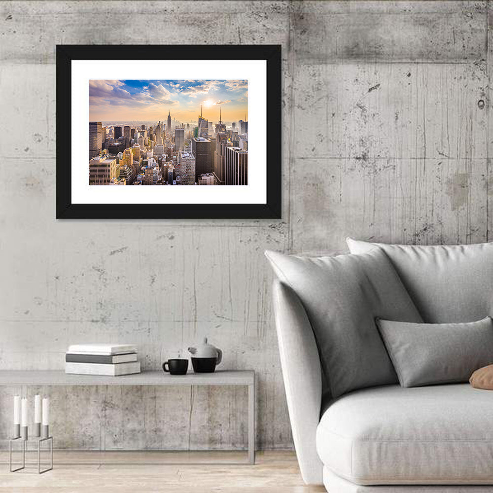 New York City Skyline at Golden Hour Wall Art in a room, landscape