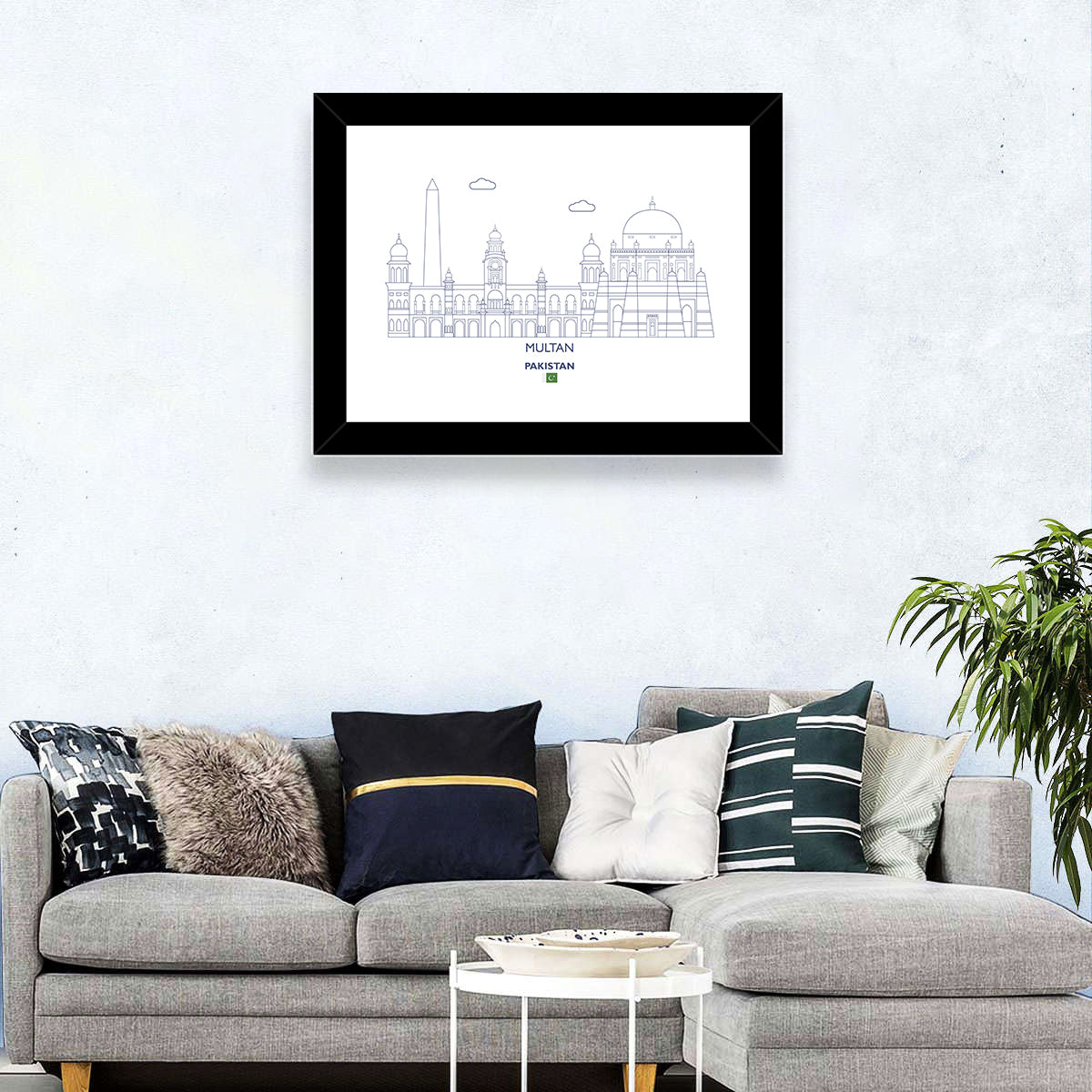 Multan Skyline with Shah Rukn-e-alam Wall Art in a room, landscape